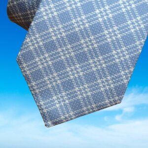 $550 BRIONI Aqua Blue White Foulard Formal Woven Check Geometric Silk Tie Italy